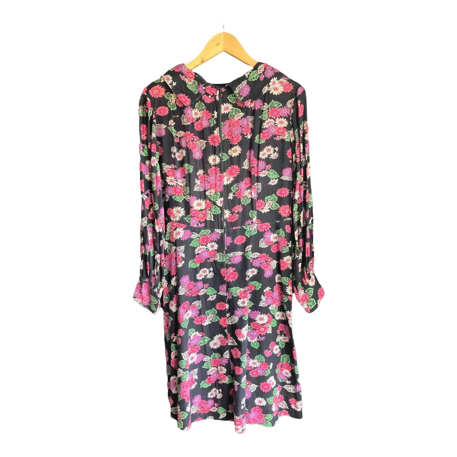Vintage Black Floral Long Sleeved Dress UK Size 12