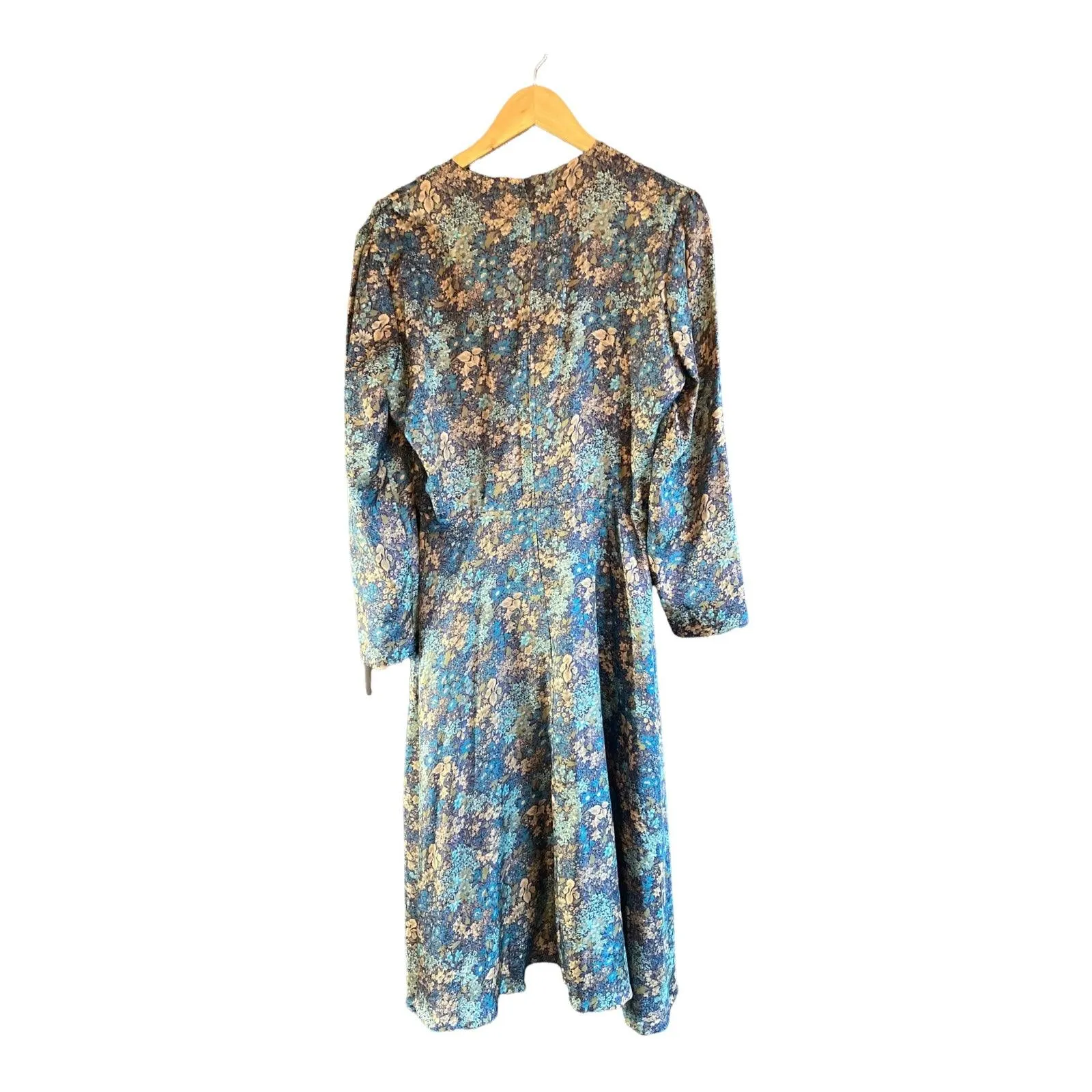 Vintage Blue Floral Long Sleeved dress UK Size 16