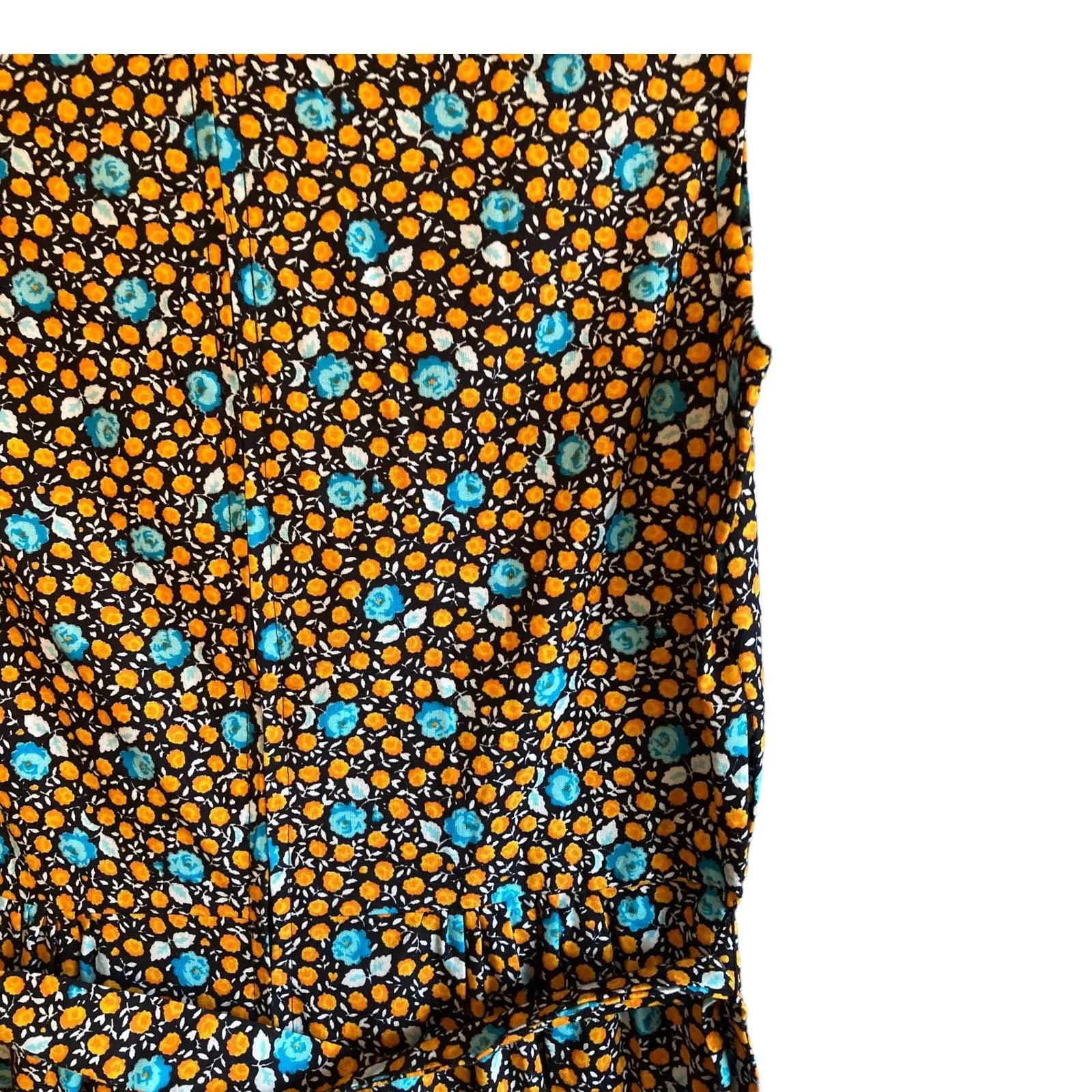 Vintage Cotton Orange and Blue Floral Sleeveless Dress UK Size 12