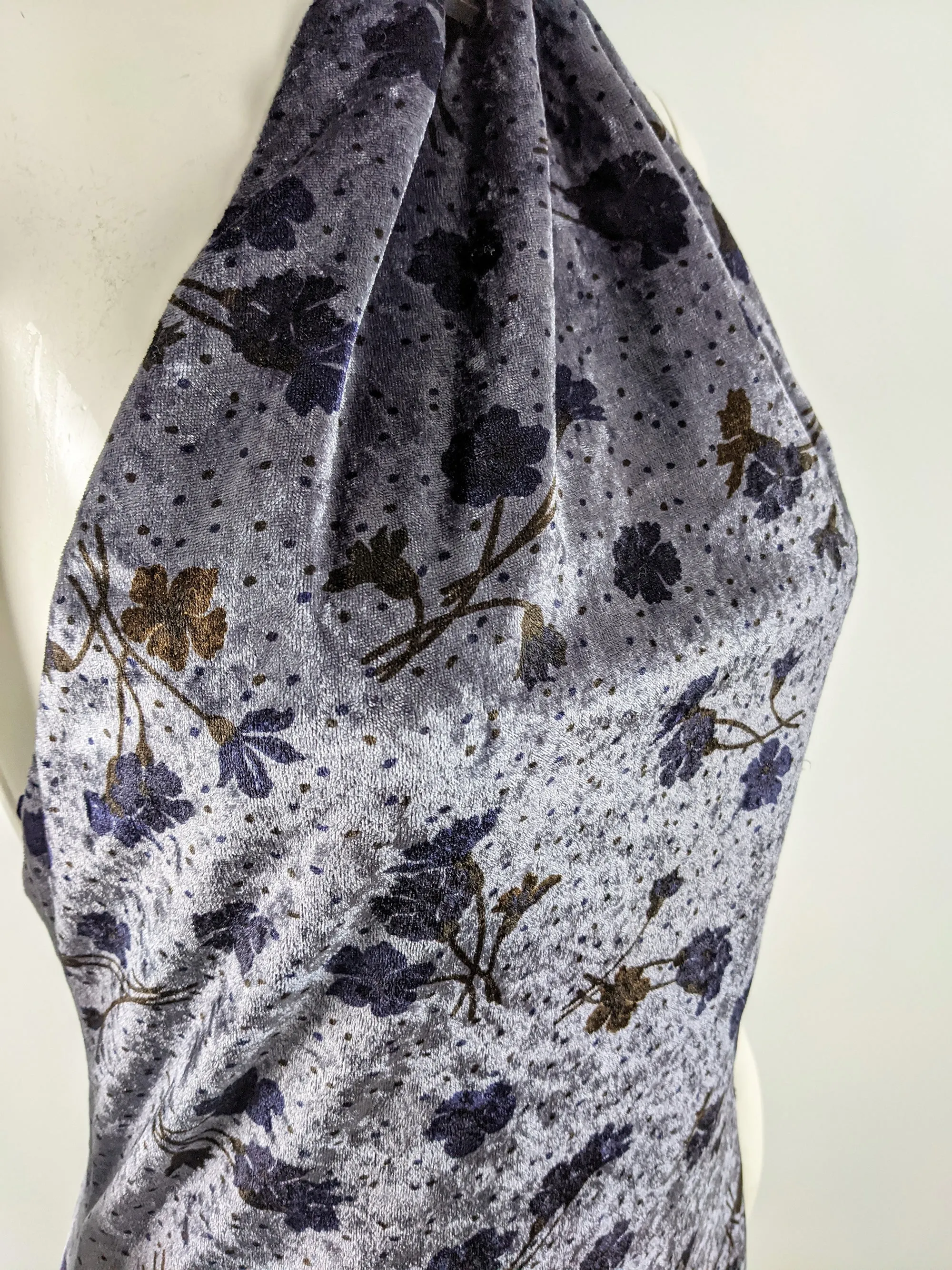 Vintage Floral Velvet Backless Halter Dress, 2000s