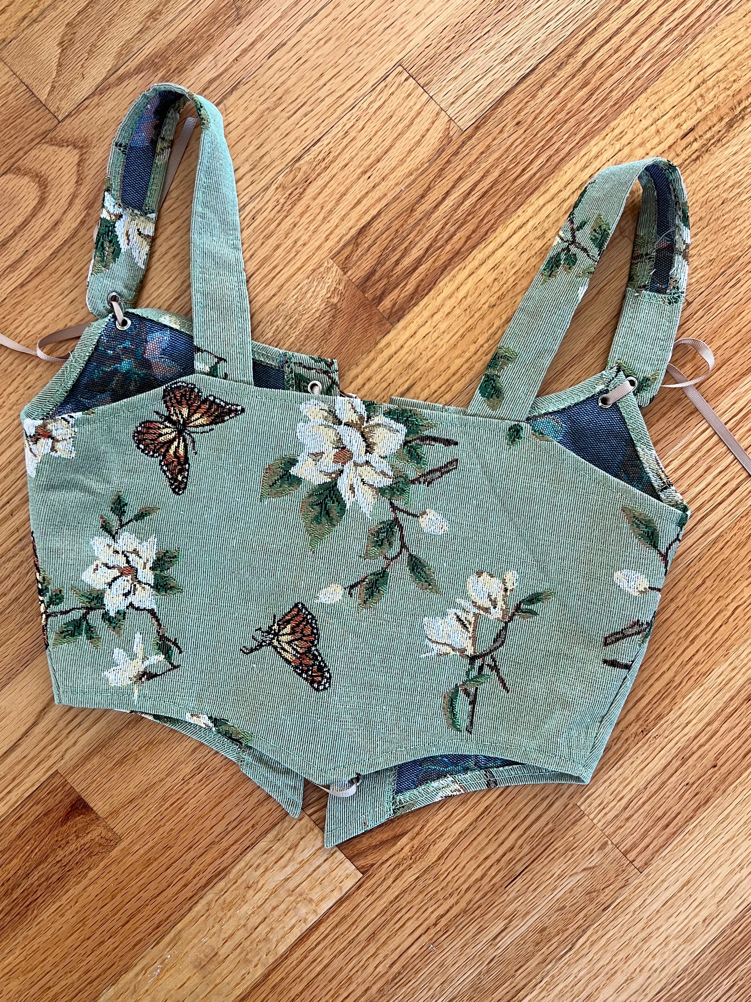 VINTAGE: Green Floral Corset Top