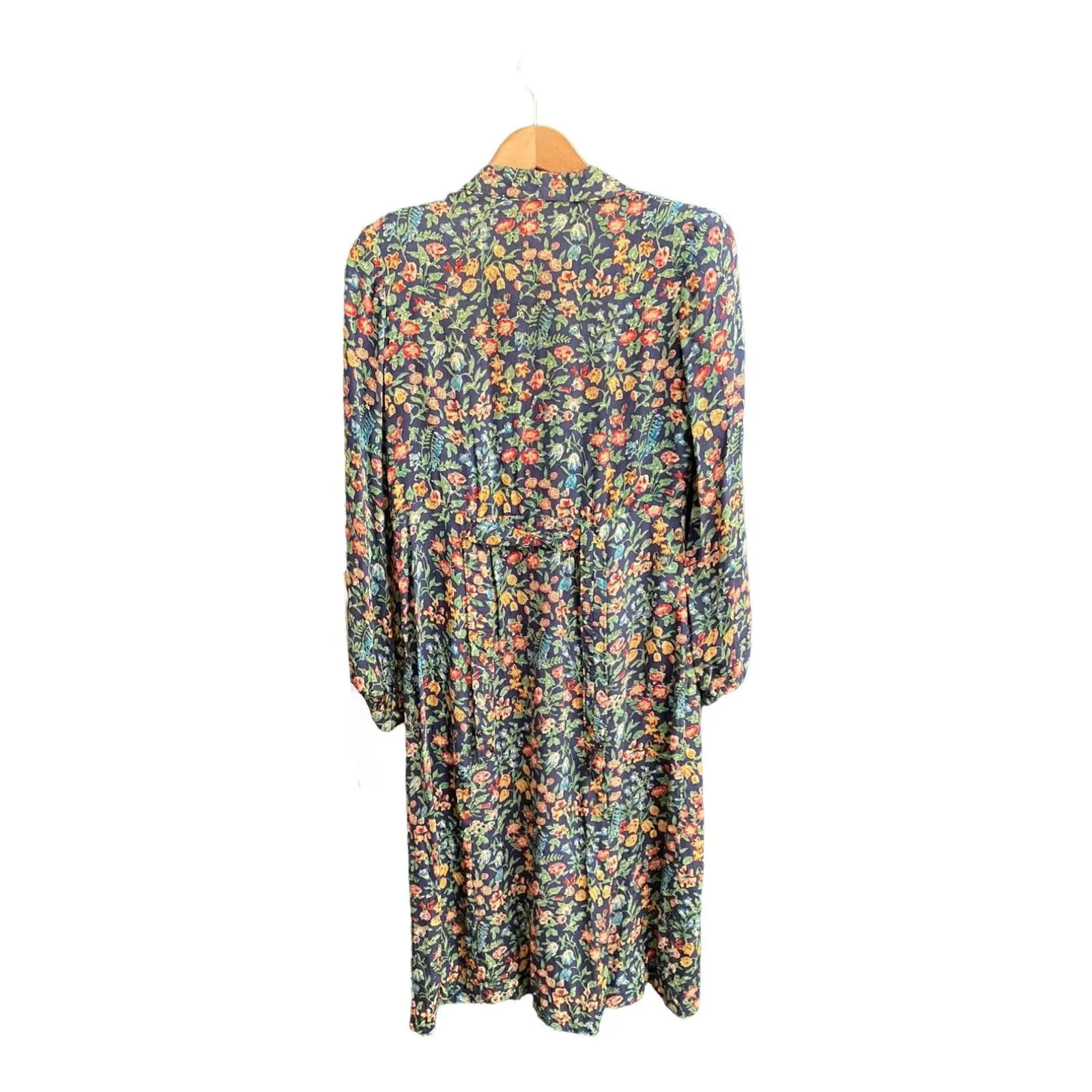 Vintage Navy Floral Long Sleeved Dress UK Size 16