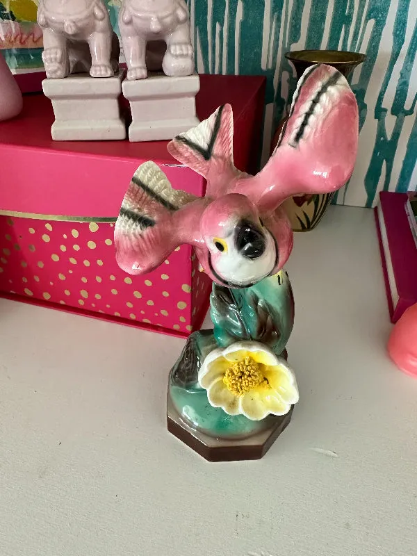 Vintage Pink Bird on Flower Figurine
