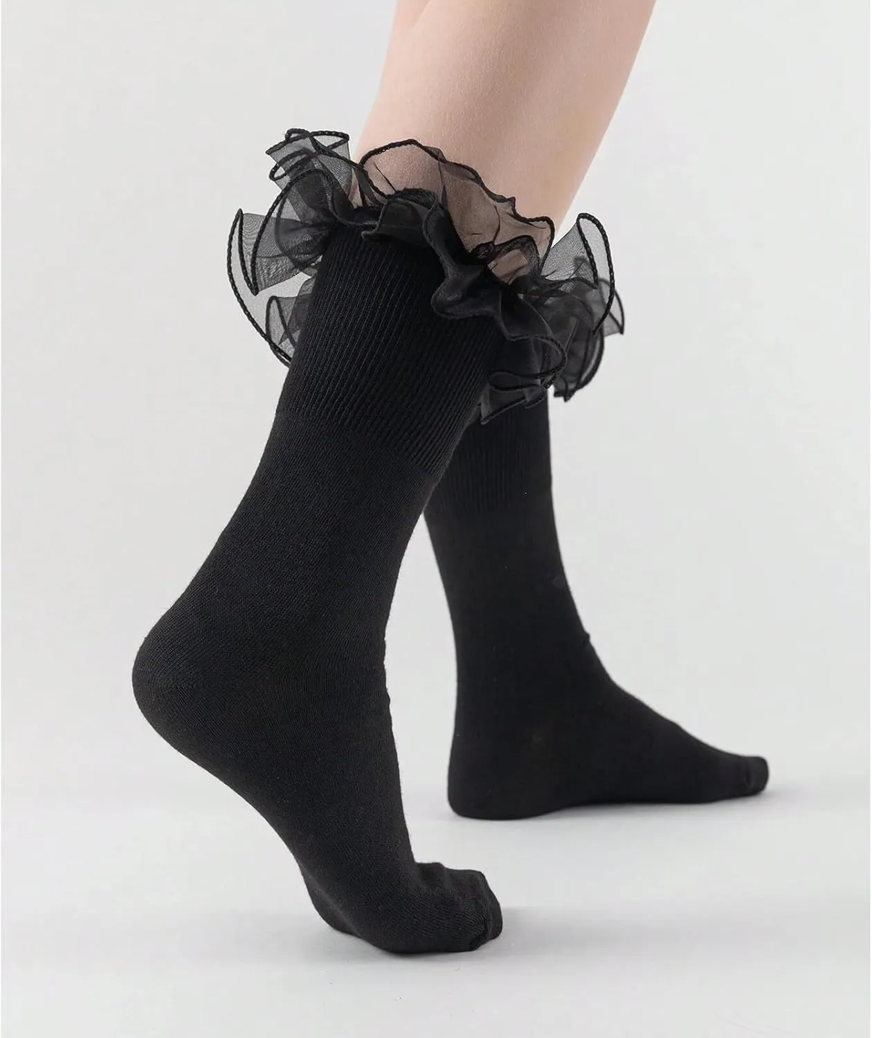 Women Big Ruffle Ankle Socks Adult Double Lace Frilly Socks Fold Cuff Cotton Ruffled Dress Crew Bobby Bride Sock