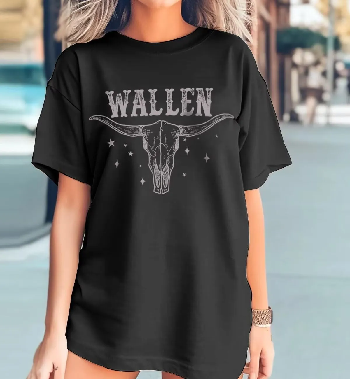Women Vintage Country Music Shirt Retro Cow Skull Western Graphic T-Shirt Cute Cowgirl Tee Tops