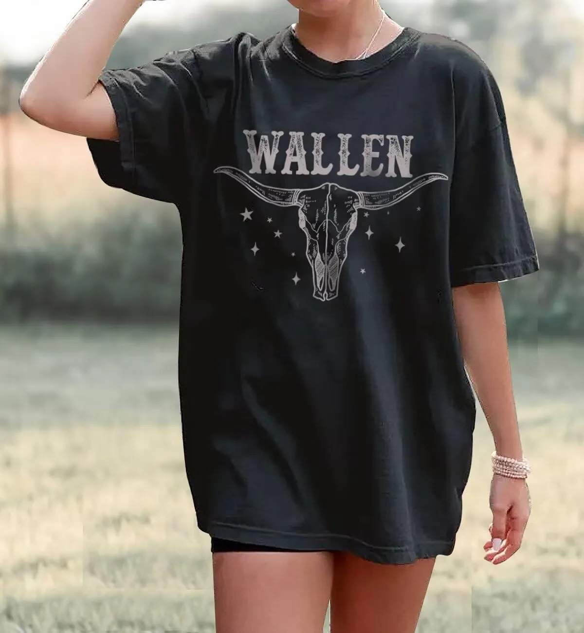 Women Vintage Country Music Shirt Retro Cow Skull Western Graphic T-Shirt Cute Cowgirl Tee Tops
