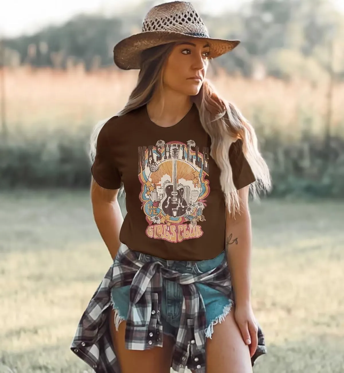 Women Vintage Country Music Shirt Retro Cow Skull Western Graphic T-Shirt Cute Cowgirl Tee Tops
