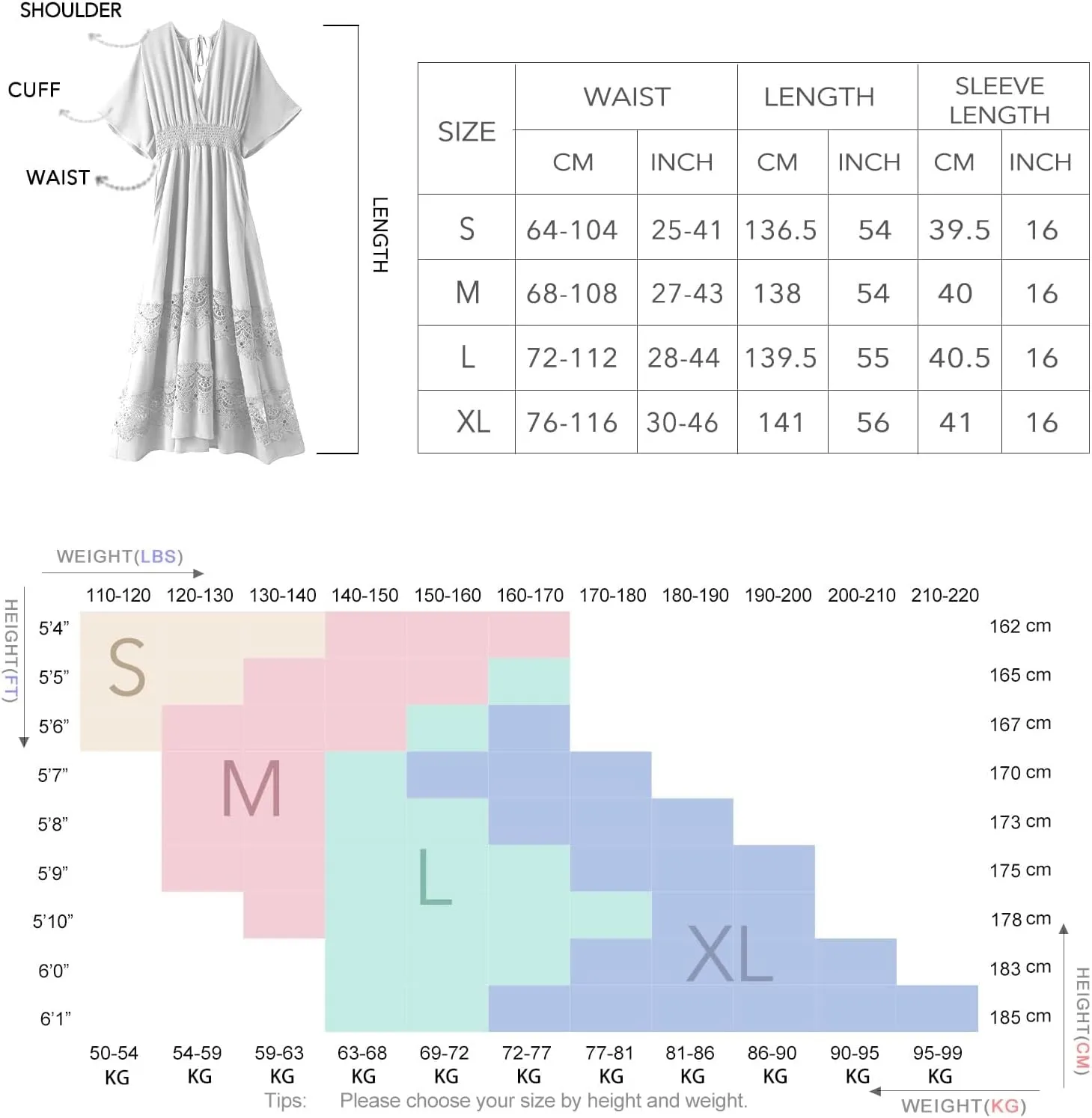 Women's Boho Maxi Dress Short Sleeve V Neck Long Flowy Dresses Smocked Waist Lace Wedding Guest Dress with Pockets