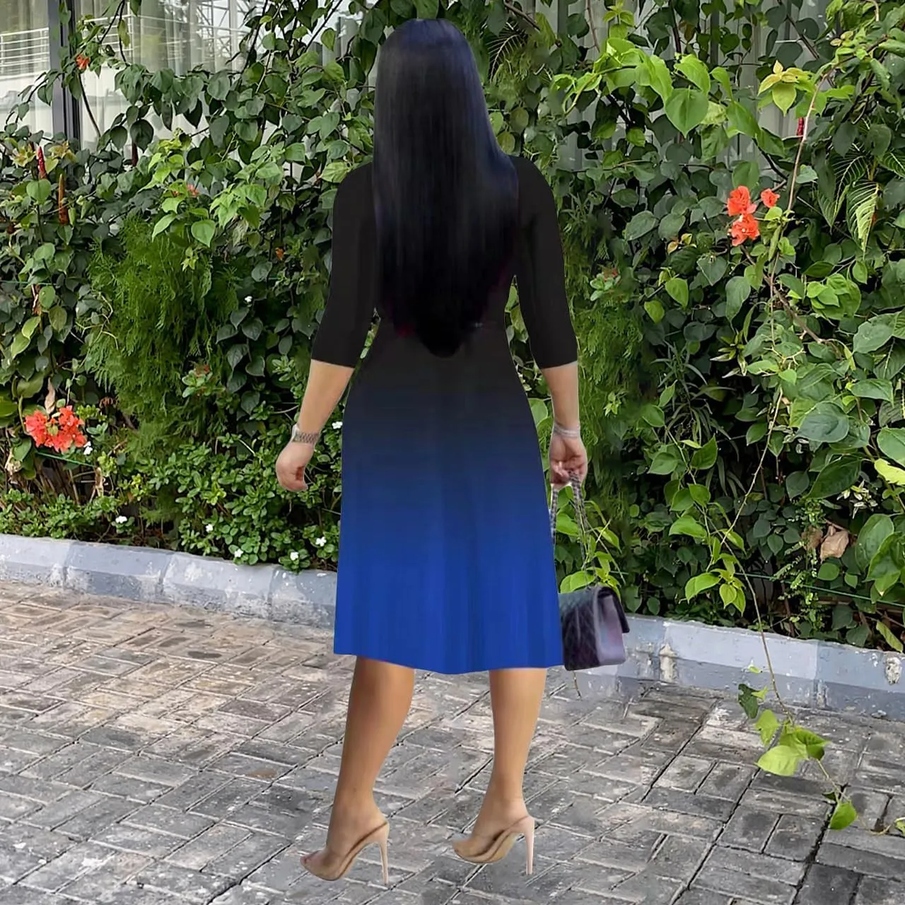 Womens Plus Size Summer Dresses Sexy V Neck Midi Dress Faux Wrap Dress 3/4 Sleeve Boho Casual Floral A-Line Skirts
