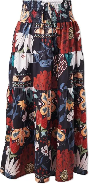 Women's Summer Flowy Boho Maxi Skirt 2025 A-Line Flowy Ruffle Tiered Drawstring Elastic High Waist Beach Long Skirts
