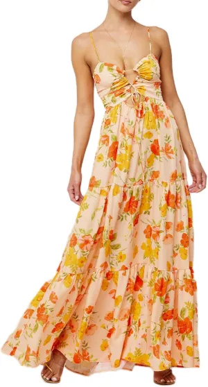 Womens Vintage Floral Long Dress Y2k Spaghetti Strap Tie Back Hollow Out Maxi Dress Summer Beach Party Sundress